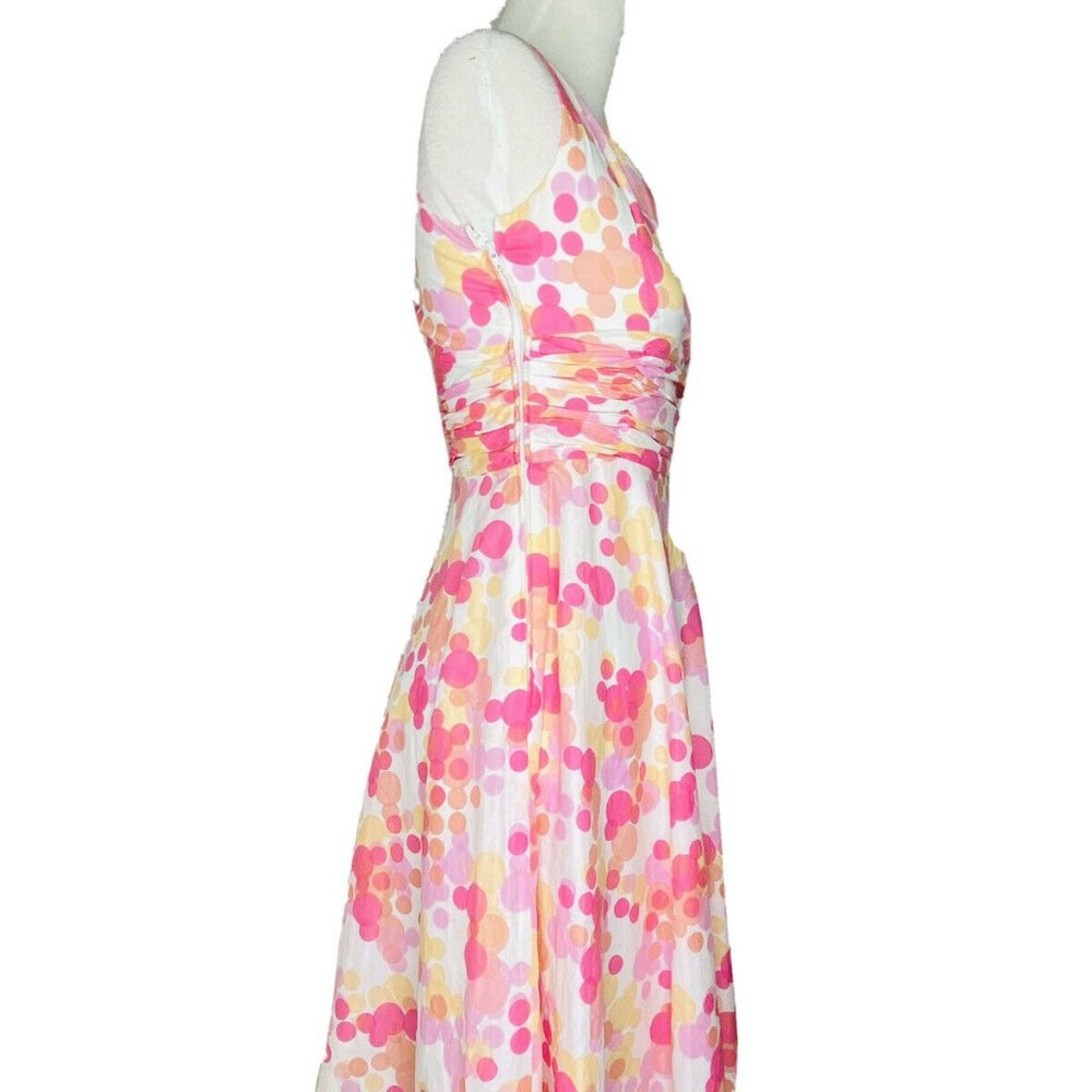 NEW Maggy London Dress Size 2 Pink Sleeveless Polka Dot A-Line Lined V neck - Picture 3 of 8